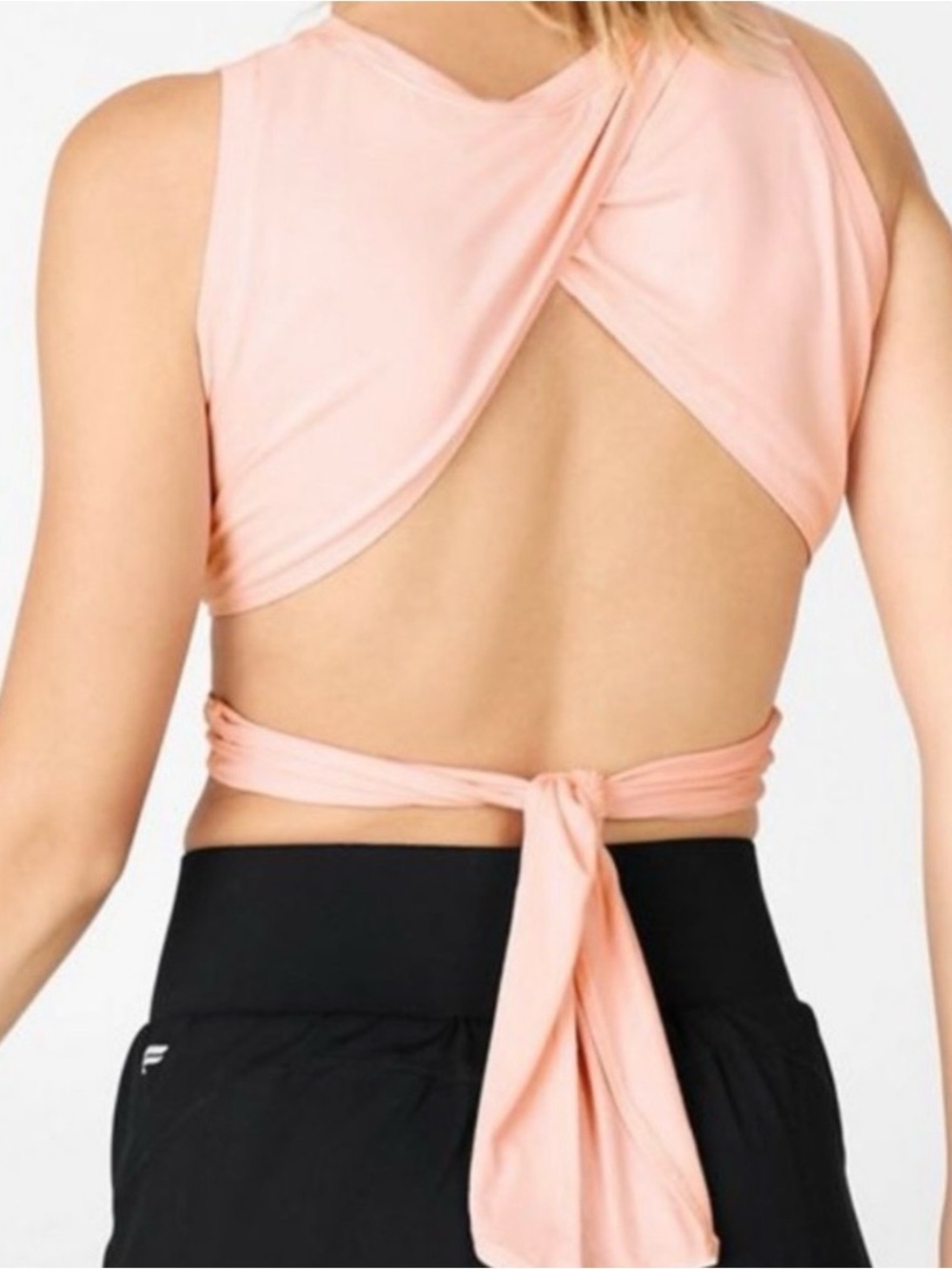 Fabletics Open-Back Tie Crop Top in Blush Pink